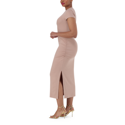 MYLIA TAUPE BODYCON MIDI DRESS