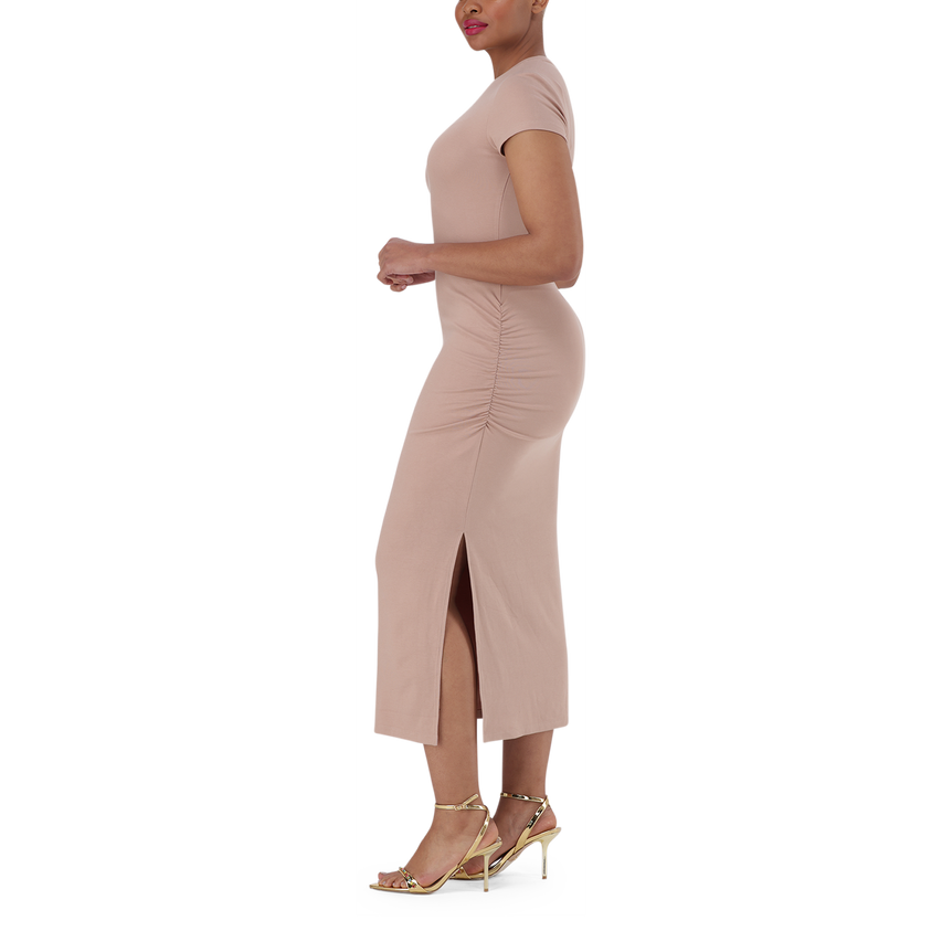 MYLIA TAUPE BODYCON MIDI DRESS