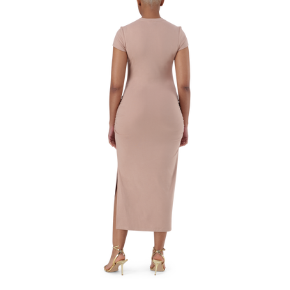 MYLIA TAUPE BODYCON MIDI DRESS