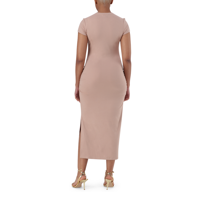 MYLIA TAUPE BODYCON MIDI DRESS