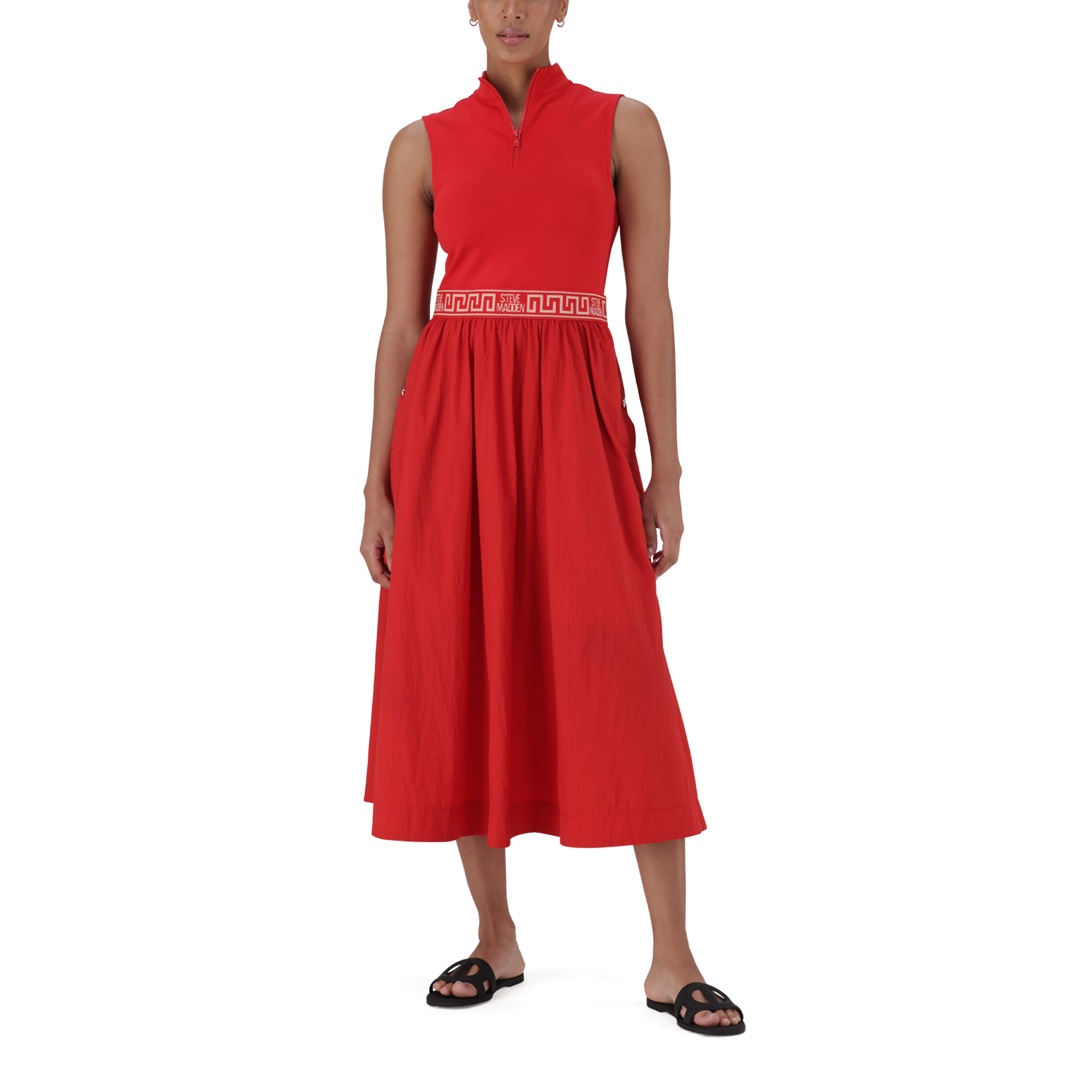 FARAH RED FIT & FLARE QUARTER ZIP DRESS