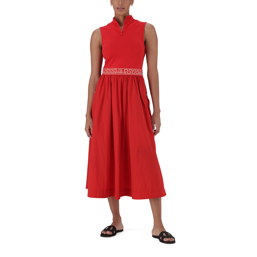 FARAH RED FIT & FLARE QUARTER ZIP DRESS