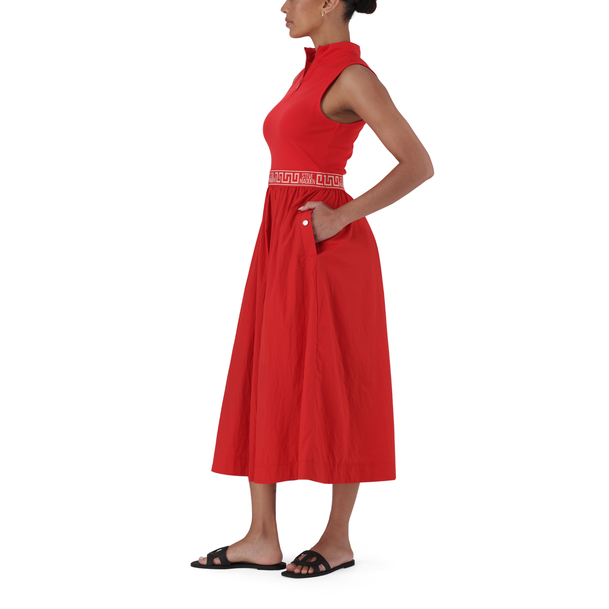 FARAH RED FIT & FLARE QUARTER ZIP DRESS