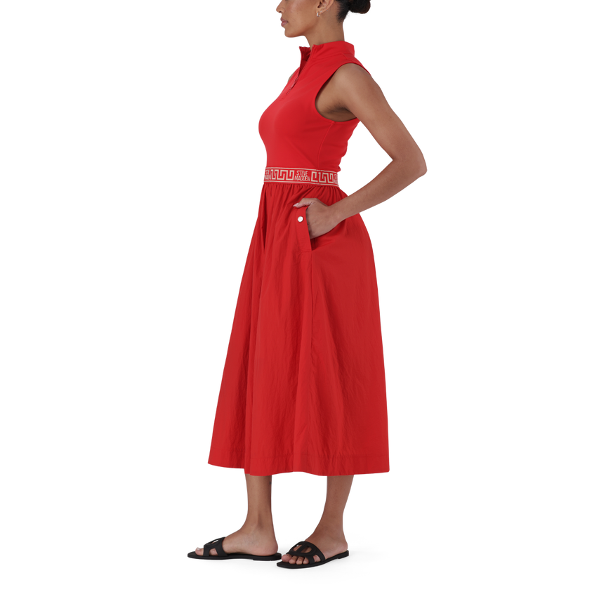 FARAH RED FIT & FLARE QUARTER ZIP DRESS