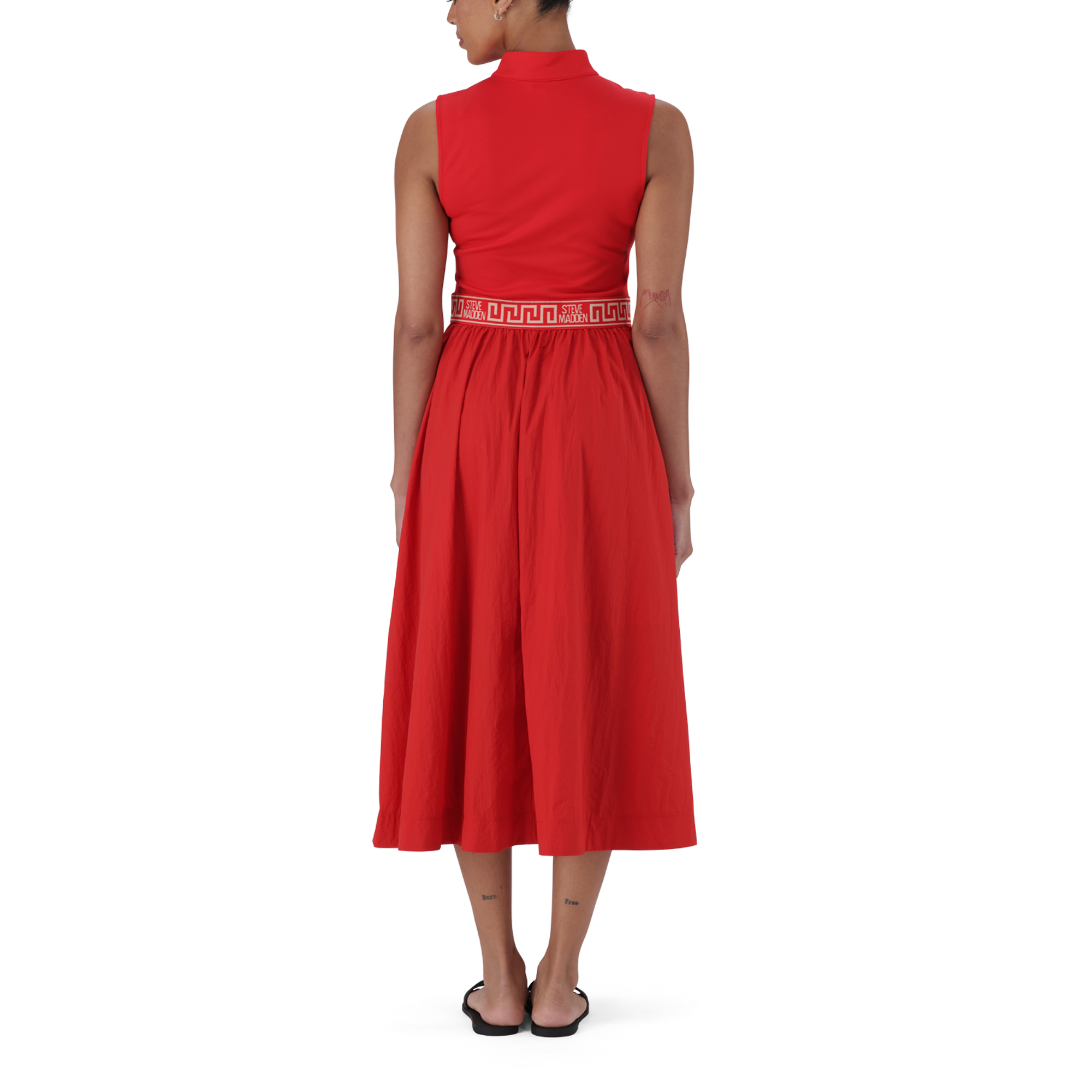 FARAH RED FIT & FLARE QUARTER ZIP DRESS