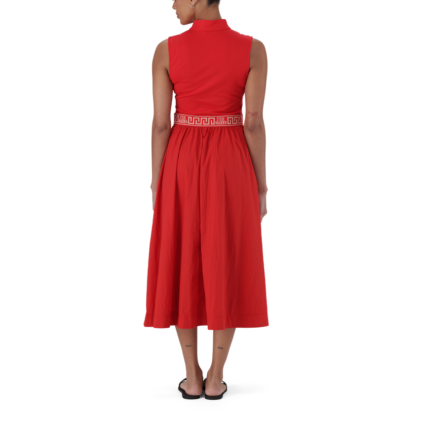 FARAH RED FIT & FLARE QUARTER ZIP DRESS