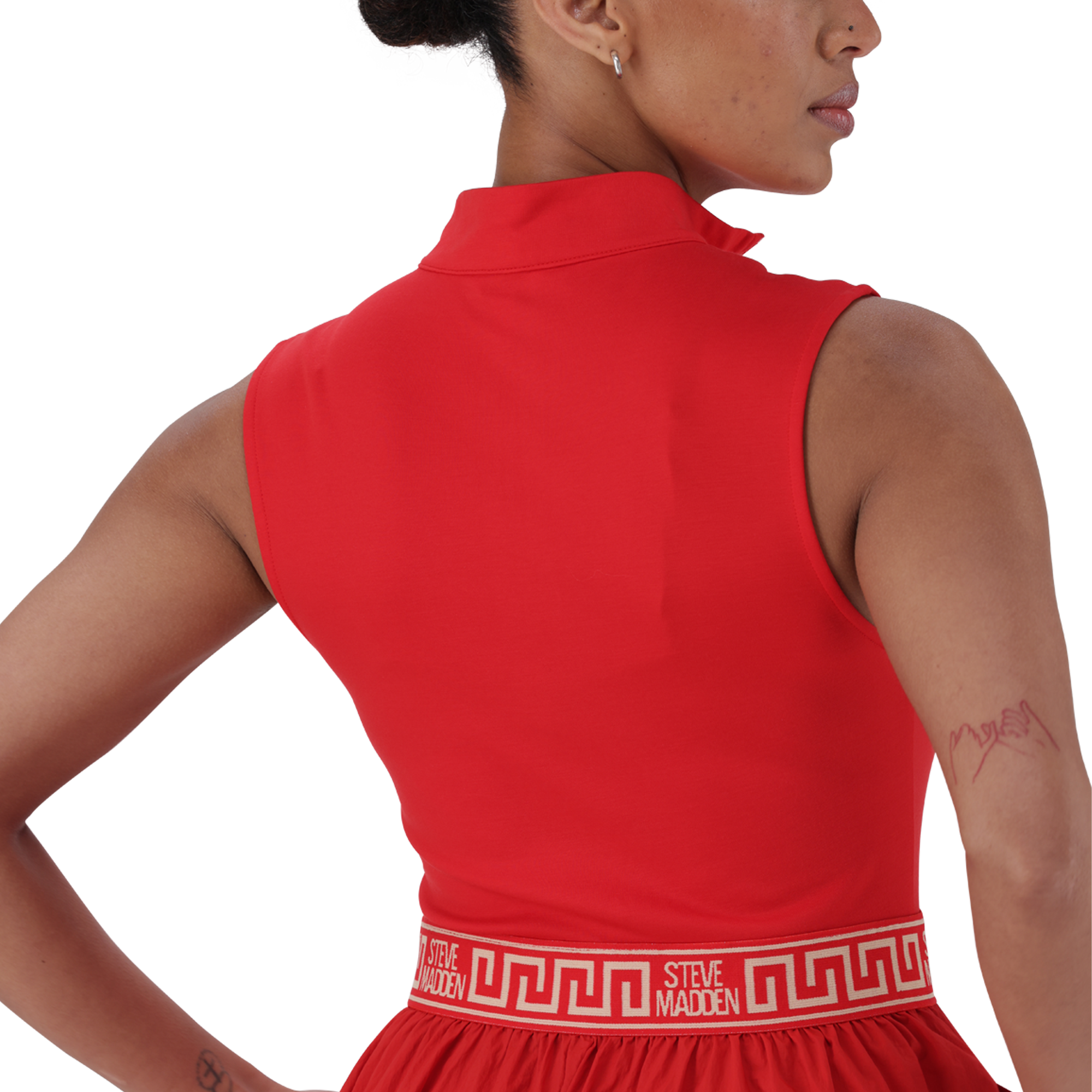 FARAH RED FIT & FLARE QUARTER ZIP DRESS