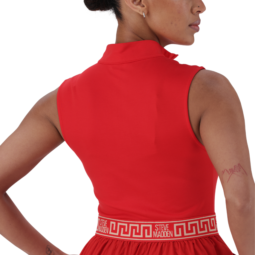 FARAH RED FIT & FLARE QUARTER ZIP DRESS