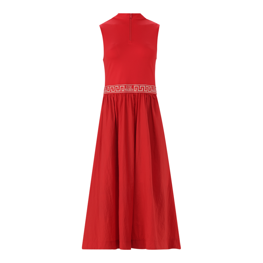 FARAH RED FIT & FLARE QUARTER ZIP DRESS