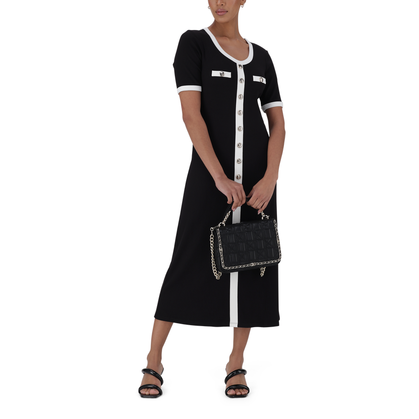 CLAUDIA BLACK MIDI DRESS WITH POPPERS