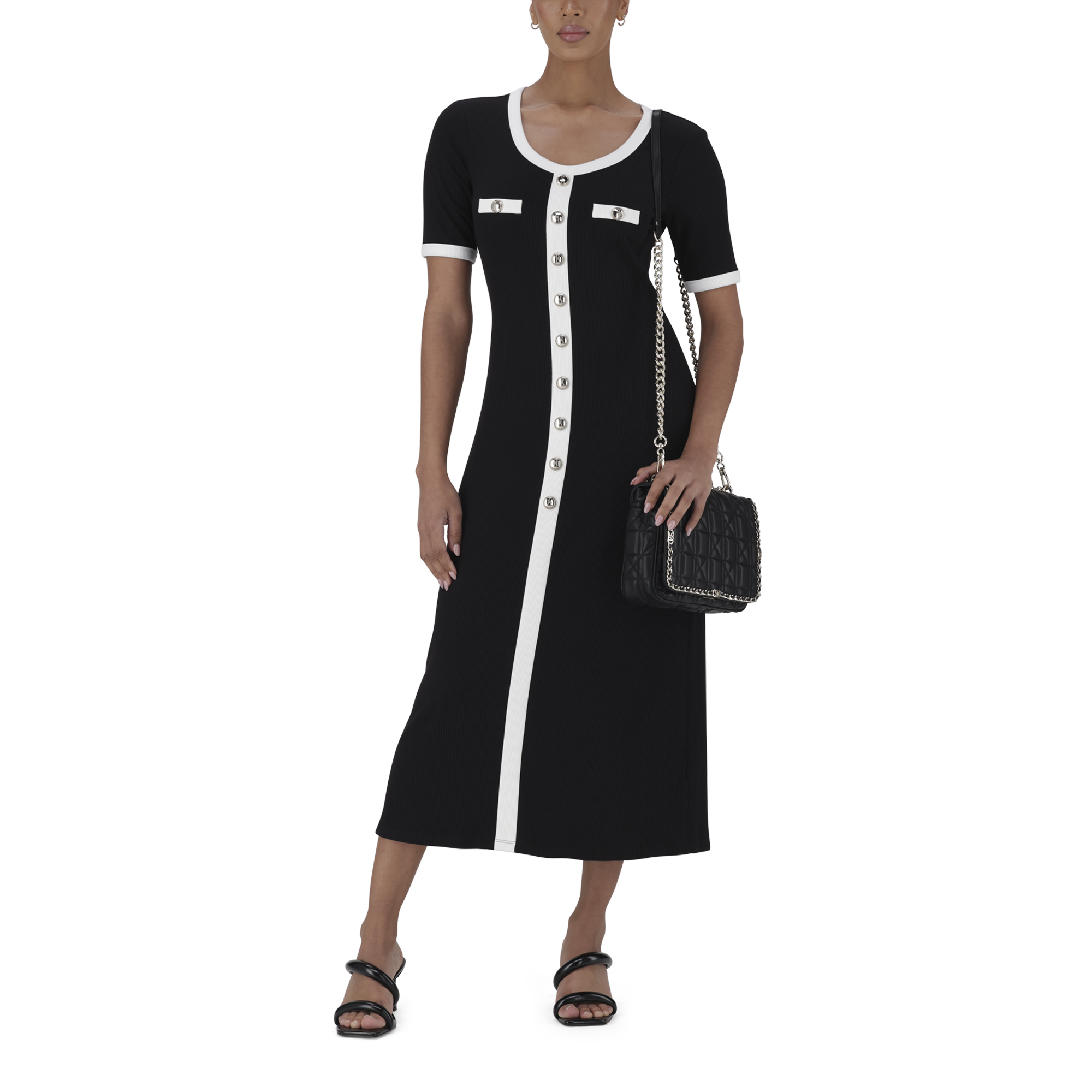 CLAUDIA BLACK MIDI DRESS WITH POPPERS