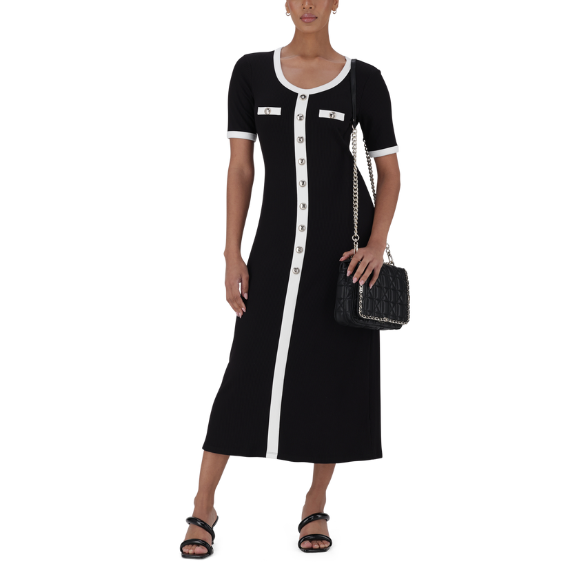 CLAUDIA BLACK MIDI DRESS WITH POPPERS