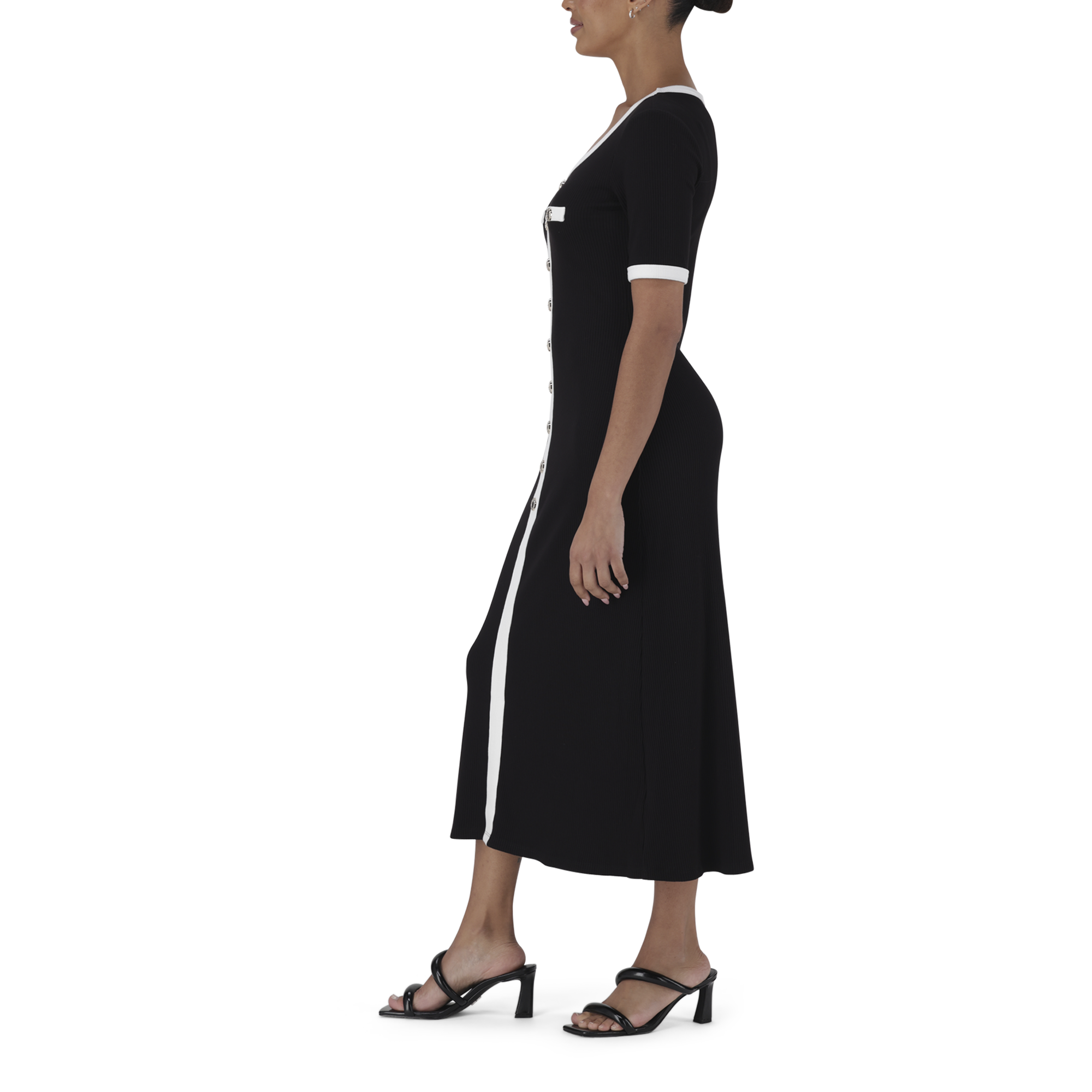 CLAUDIA BLACK MIDI DRESS WITH POPPERS