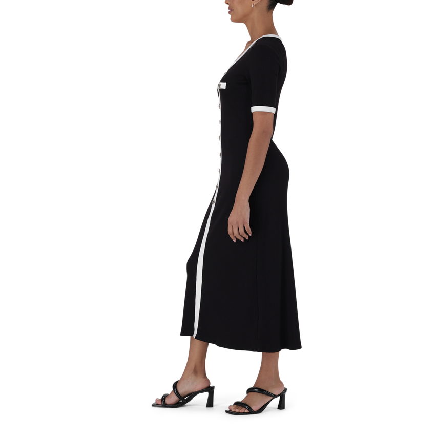 CLAUDIA BLACK MIDI DRESS WITH POPPERS