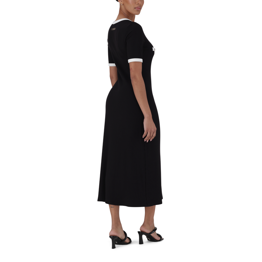 CLAUDIA BLACK MIDI DRESS WITH POPPERS