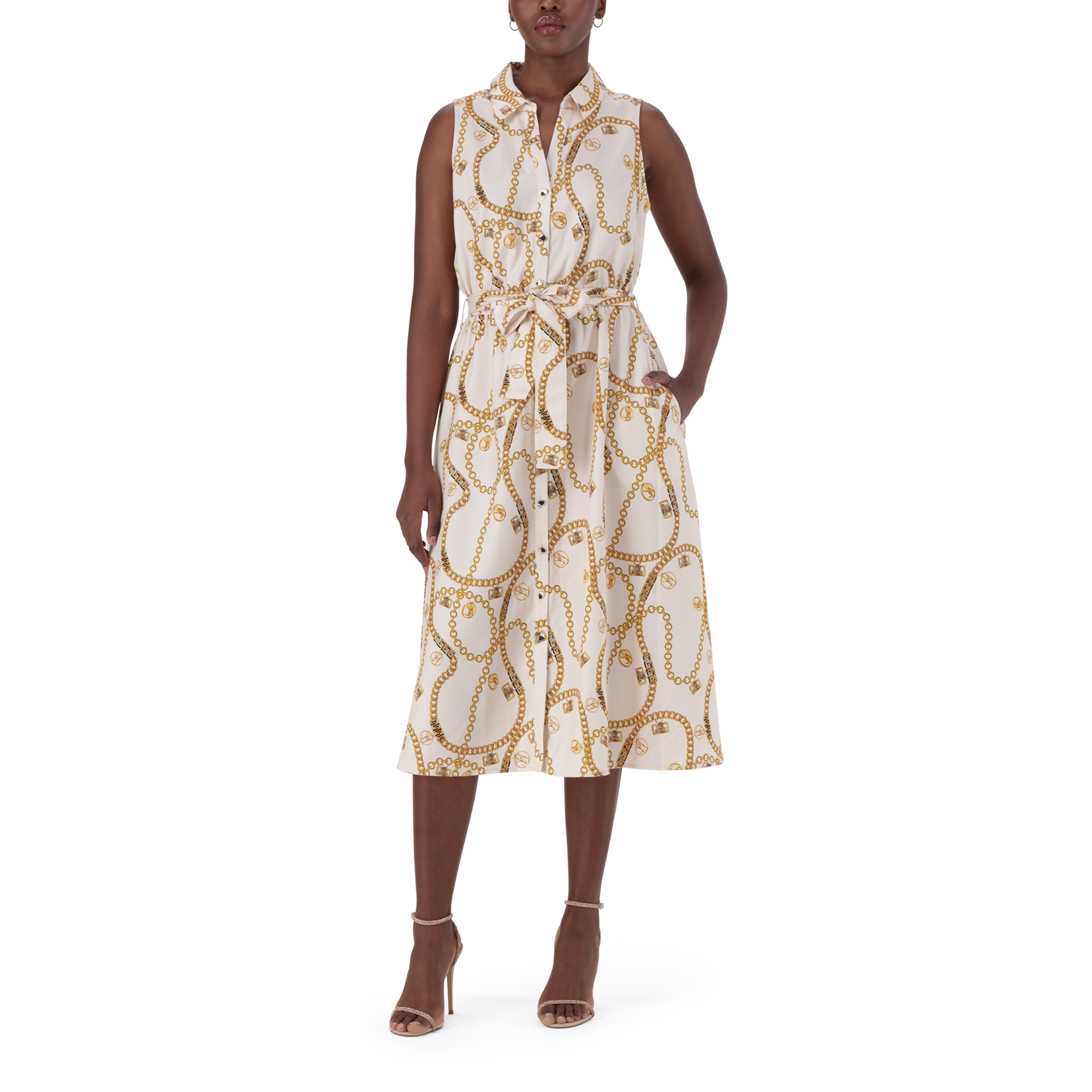SOLANGE CREAM FIT & FLARE SHIRT DRESS