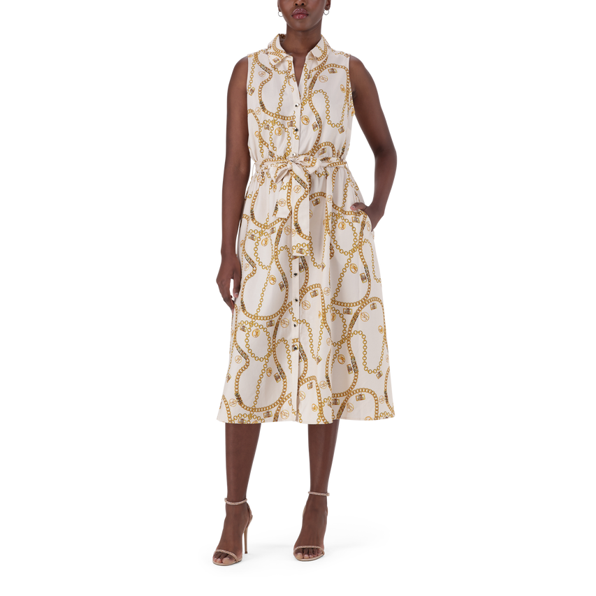 SOLANGE CREAM FIT & FLARE SHIRT DRESS