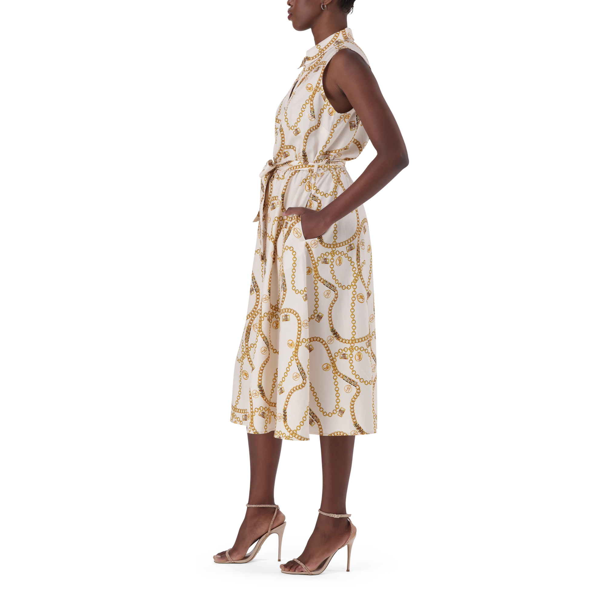 SOLANGE CREAM FIT & FLARE SHIRT DRESS