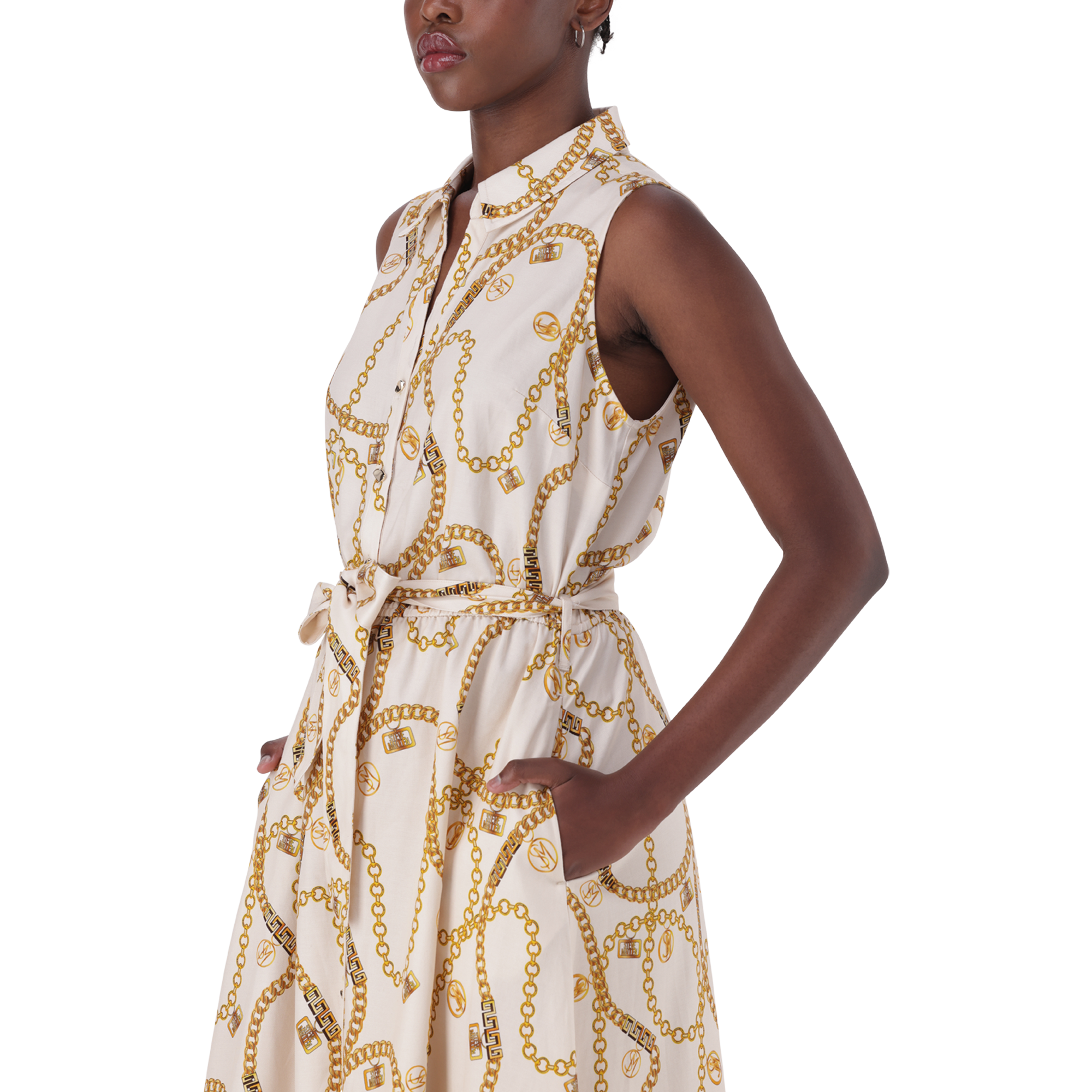 SOLANGE CREAM FIT & FLARE SHIRT DRESS