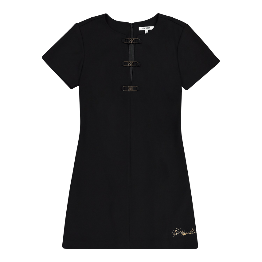 MAYA BLACK SHORT DRESS WITH BUCKLES