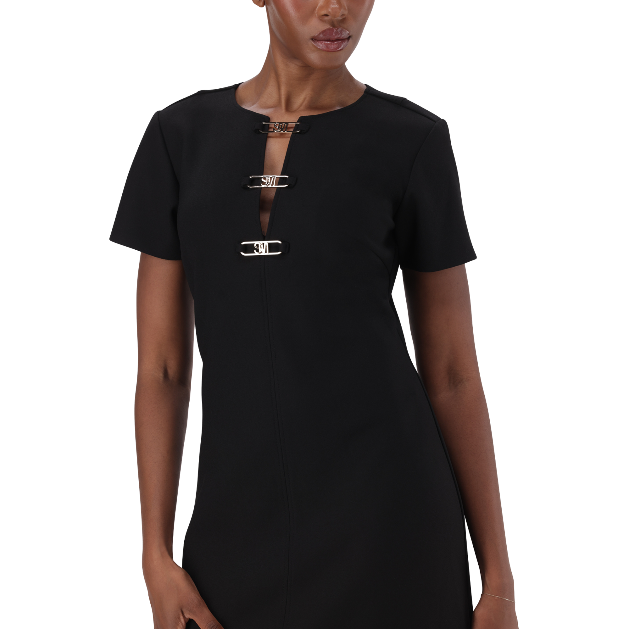 MAYA BLACK SHORT DRESS WITH BUCKLES