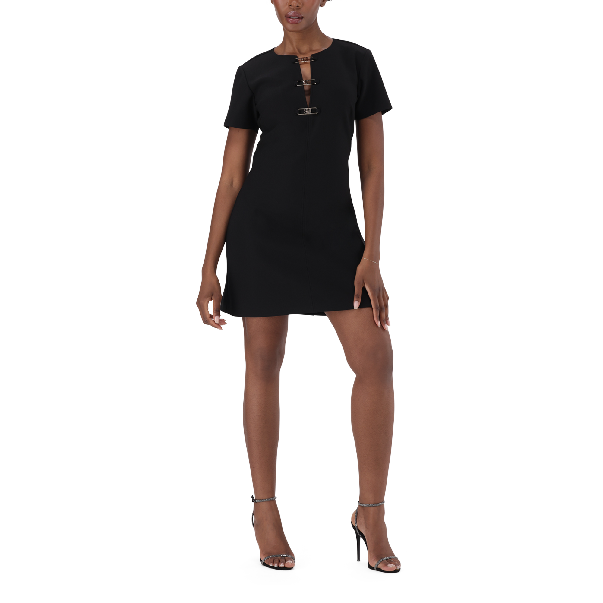 MAYA BLACK SHORT DRESS WITH BUCKLES