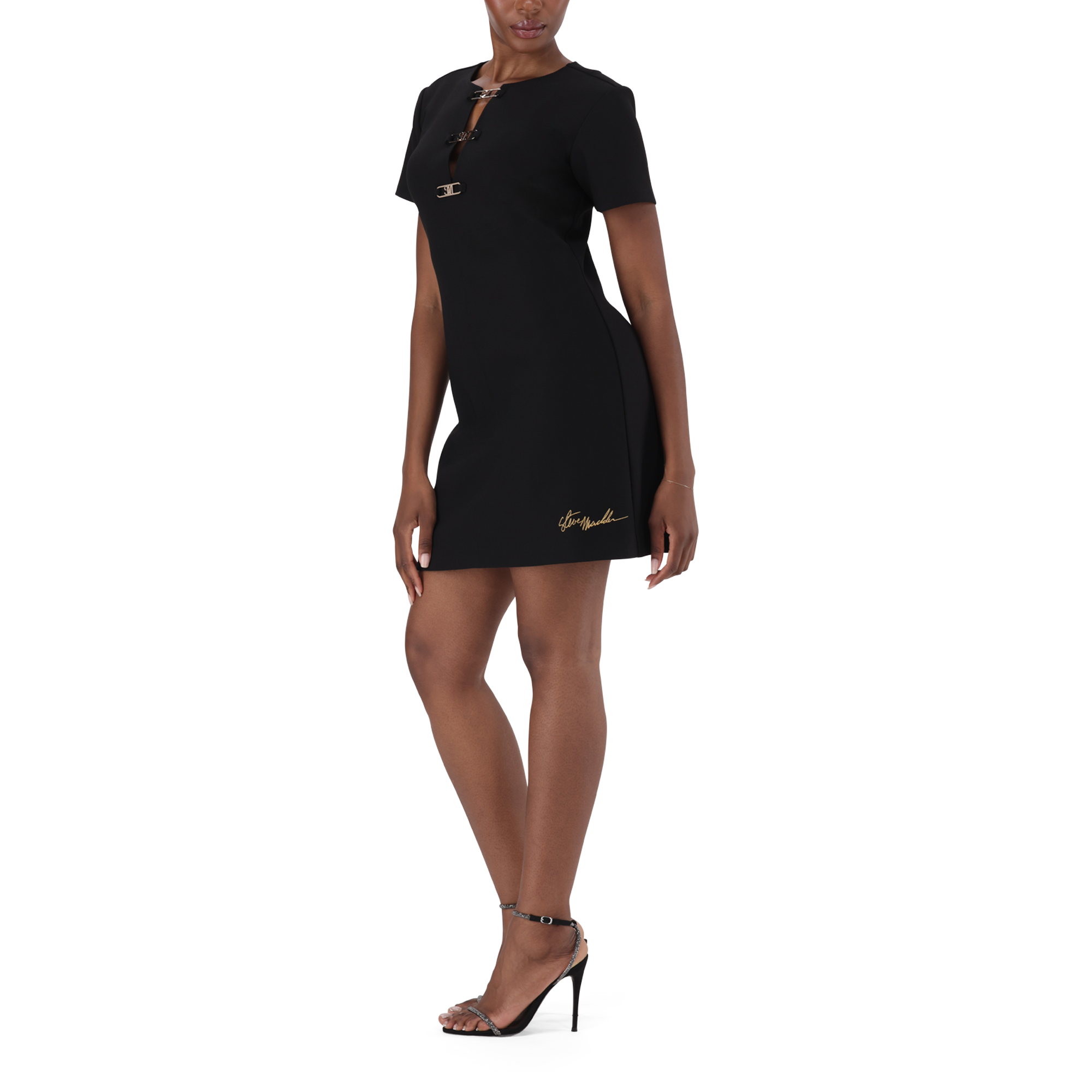 MAYA BLACK SHORT DRESS WITH BUCKLES
