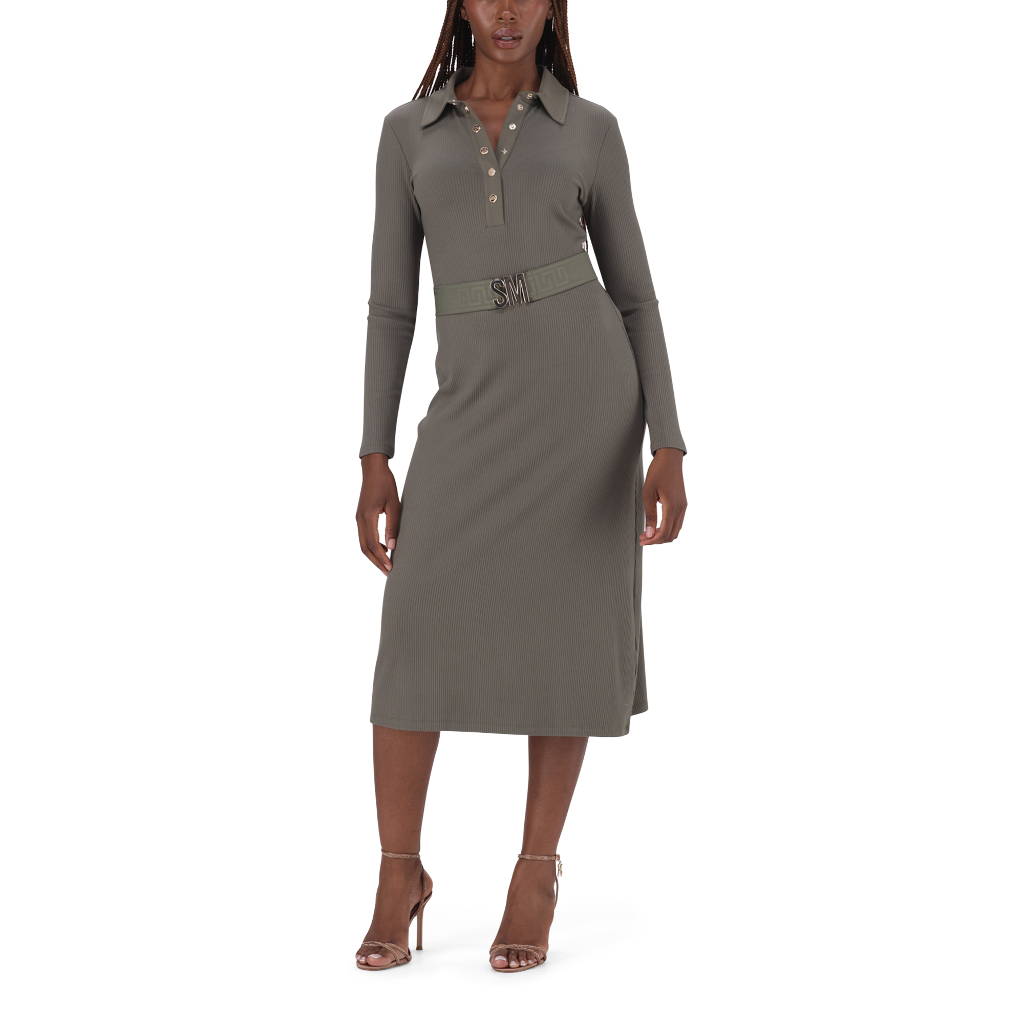 SCARLET FATIGUE BELTED MIDI DRESS - view 2