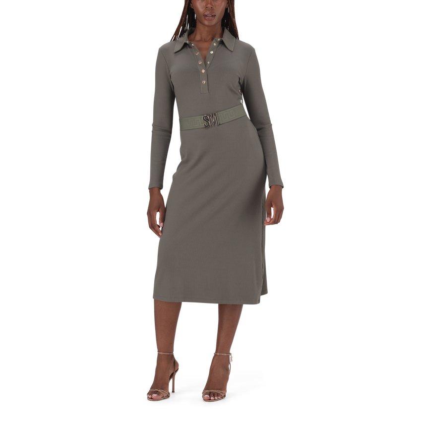 SCARLET FATIGUE BELTED MIDI DRESS - view 2