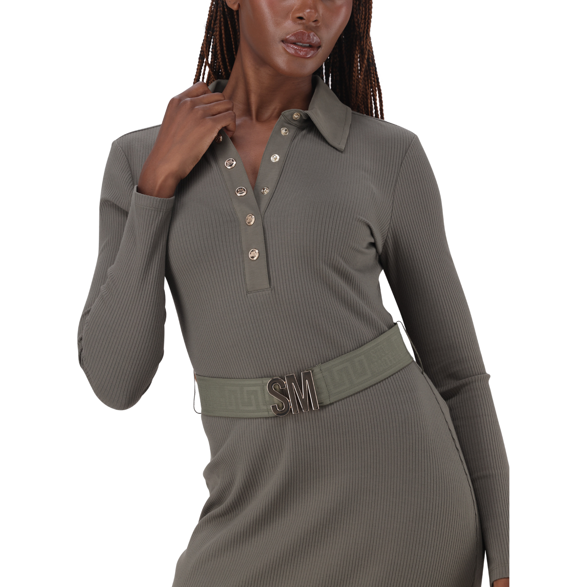 SCARLET FATIGUE BELTED MIDI DRESS - view 4