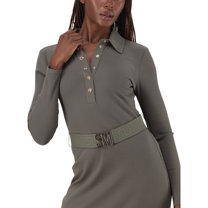 SCARLET FATIGUE BELTED MIDI DRESS - view 4