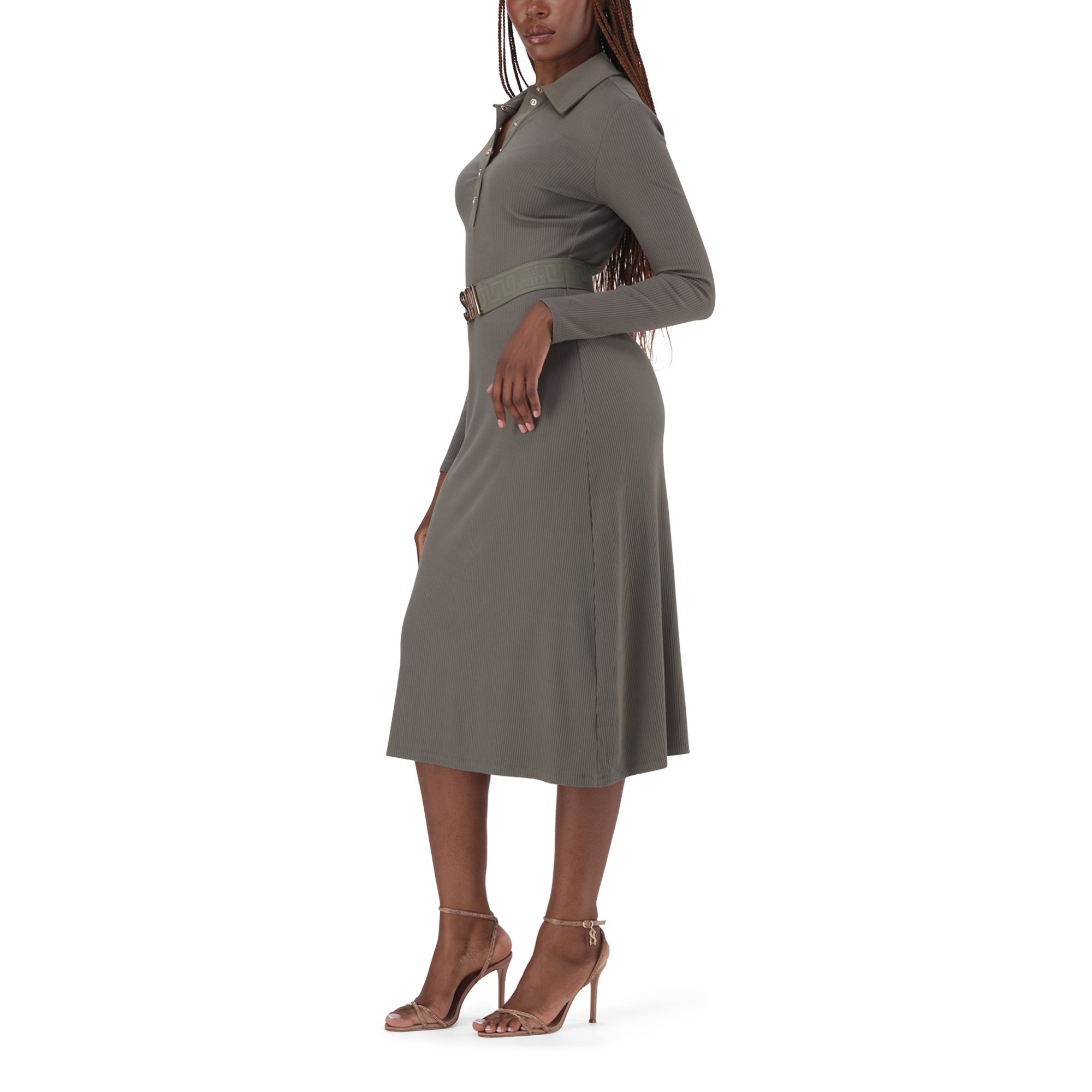 SCARLET FATIGUE BELTED MIDI DRESS - view 3