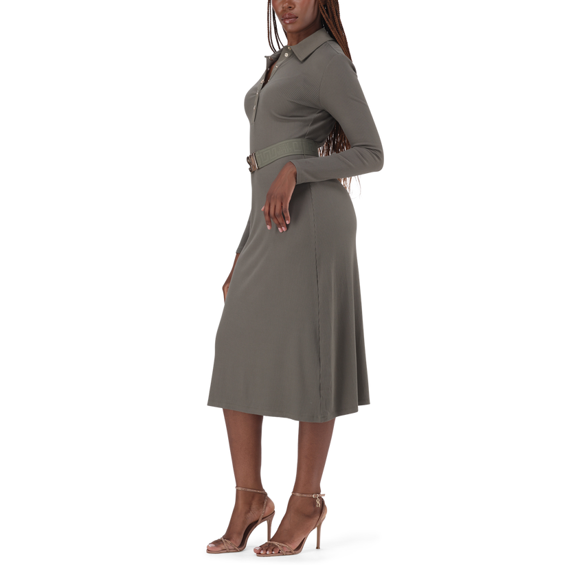 SCARLET FATIGUE BELTED MIDI DRESS - view 3