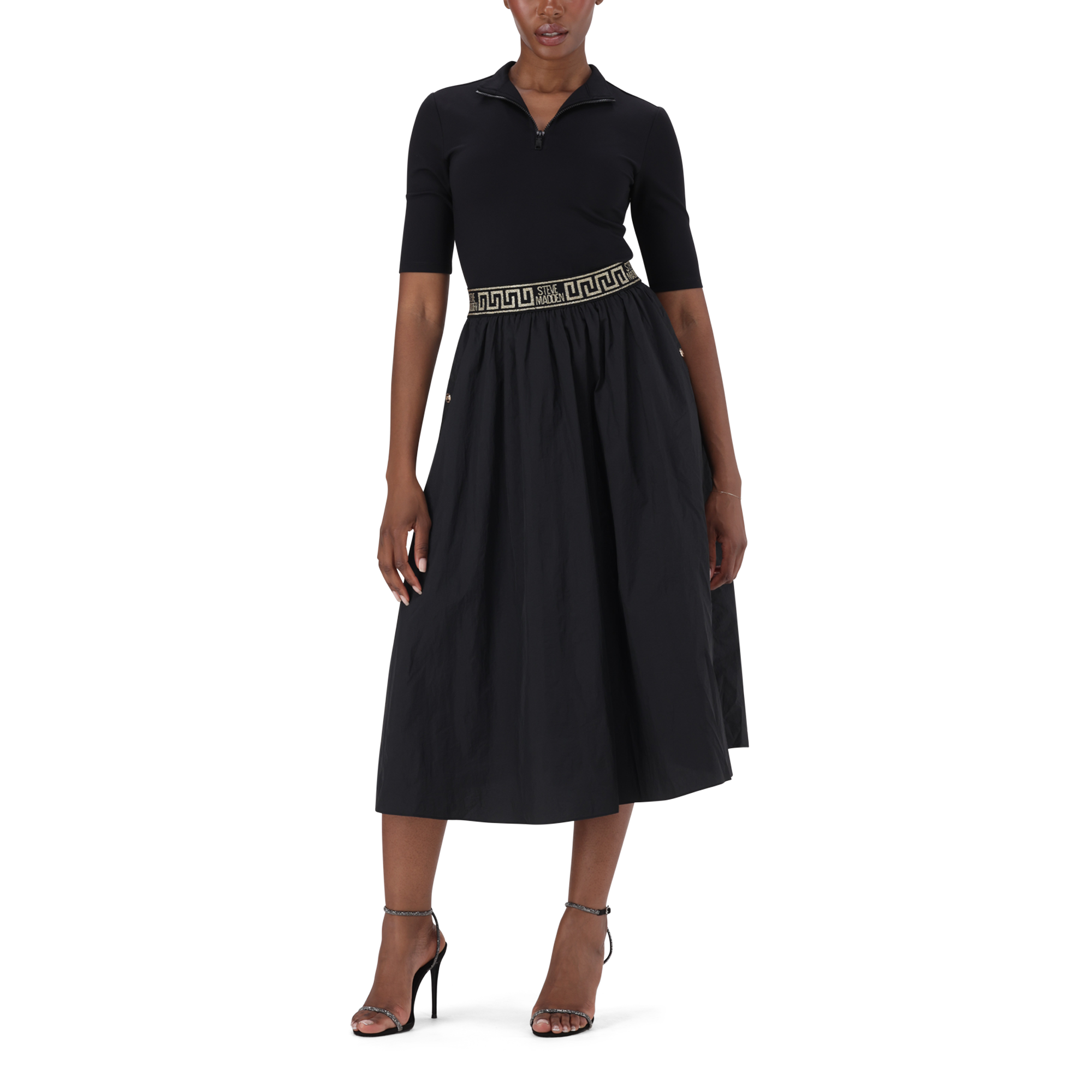 INDIA BLACK FIT & FLARE 1/4 ZIP MIDI DRESS - view 3