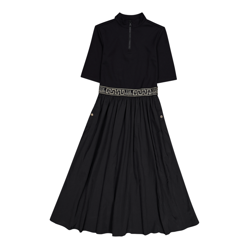 INDIA BLACK FIT & FLARE 1/4 ZIP MIDI DRESS