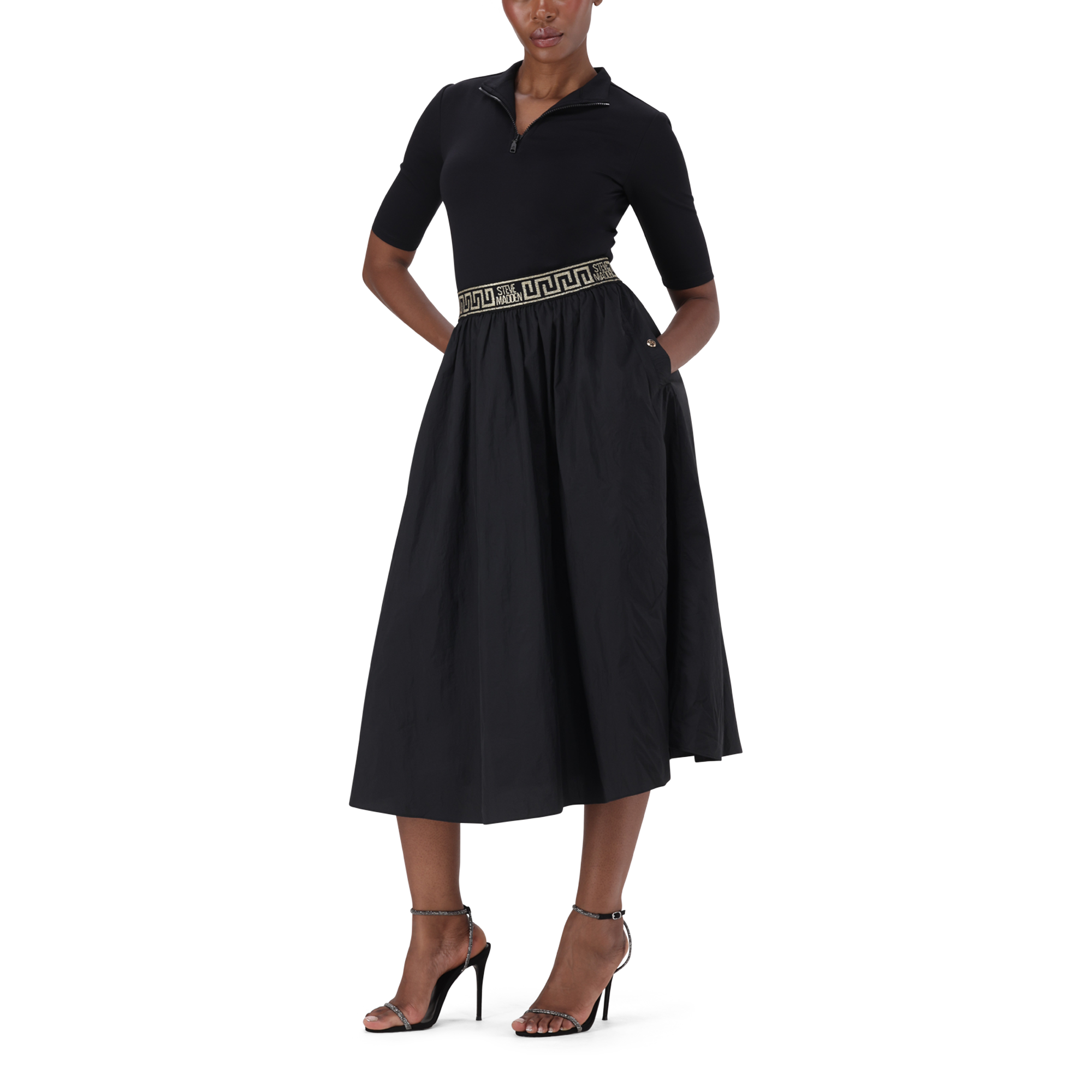 INDIA BLACK FIT & FLARE 1/4 ZIP MIDI DRESS - view 4