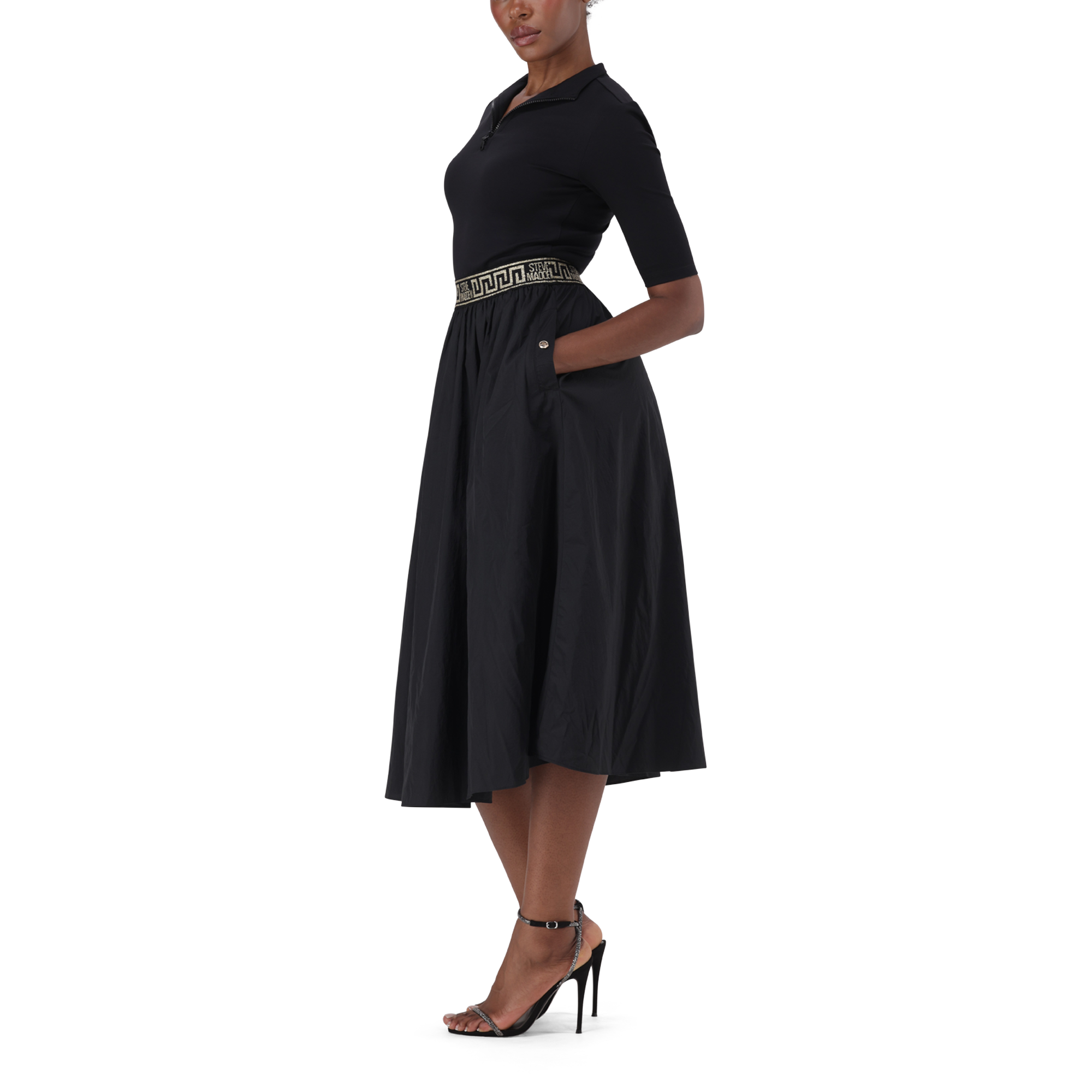 INDIA BLACK FIT & FLARE 1/4 ZIP MIDI DRESS - view 5
