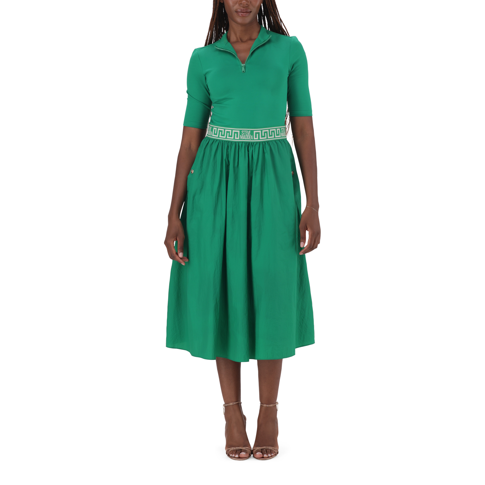 INDIA EMERALD FIT & FLARE 1/4 ZIP MIDI DRESS - view 2