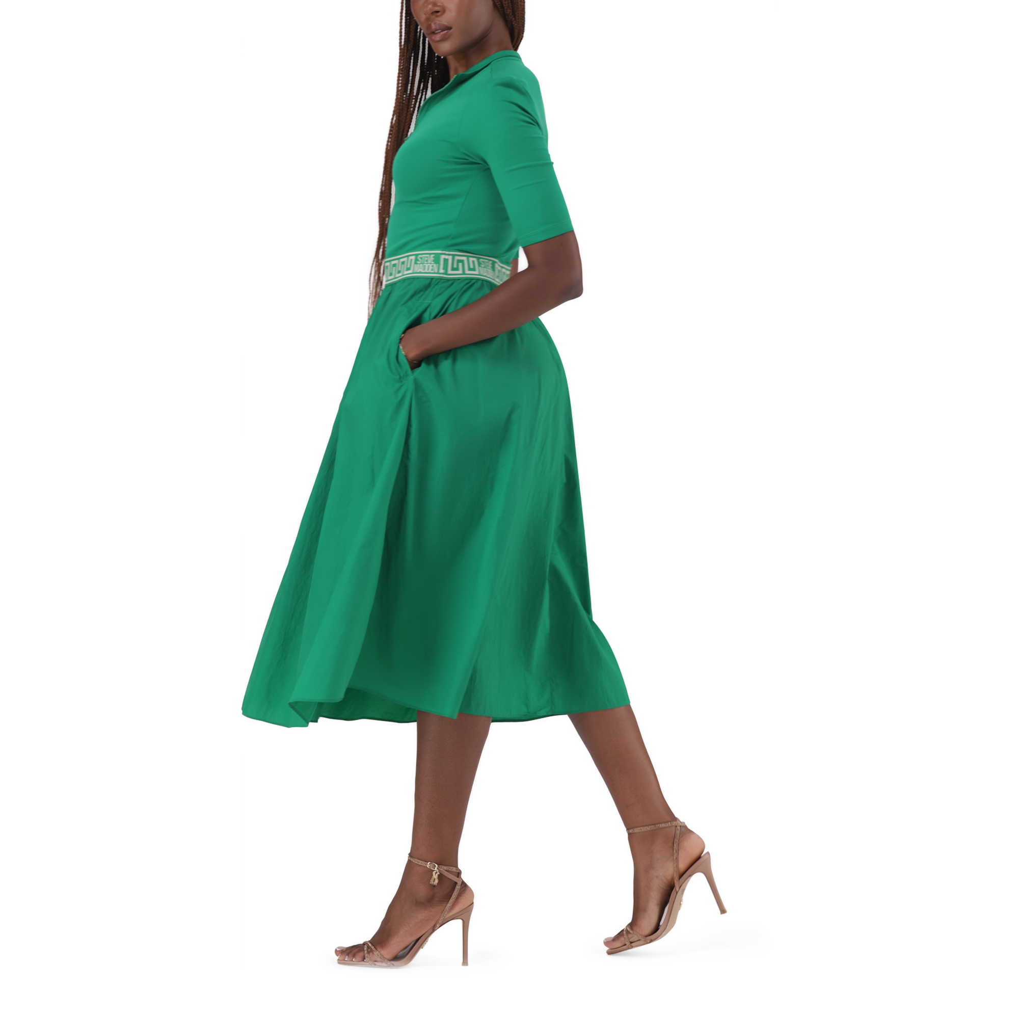 INDIA EMERALD FIT & FLARE 1/4 ZIP MIDI DRESS - view 3