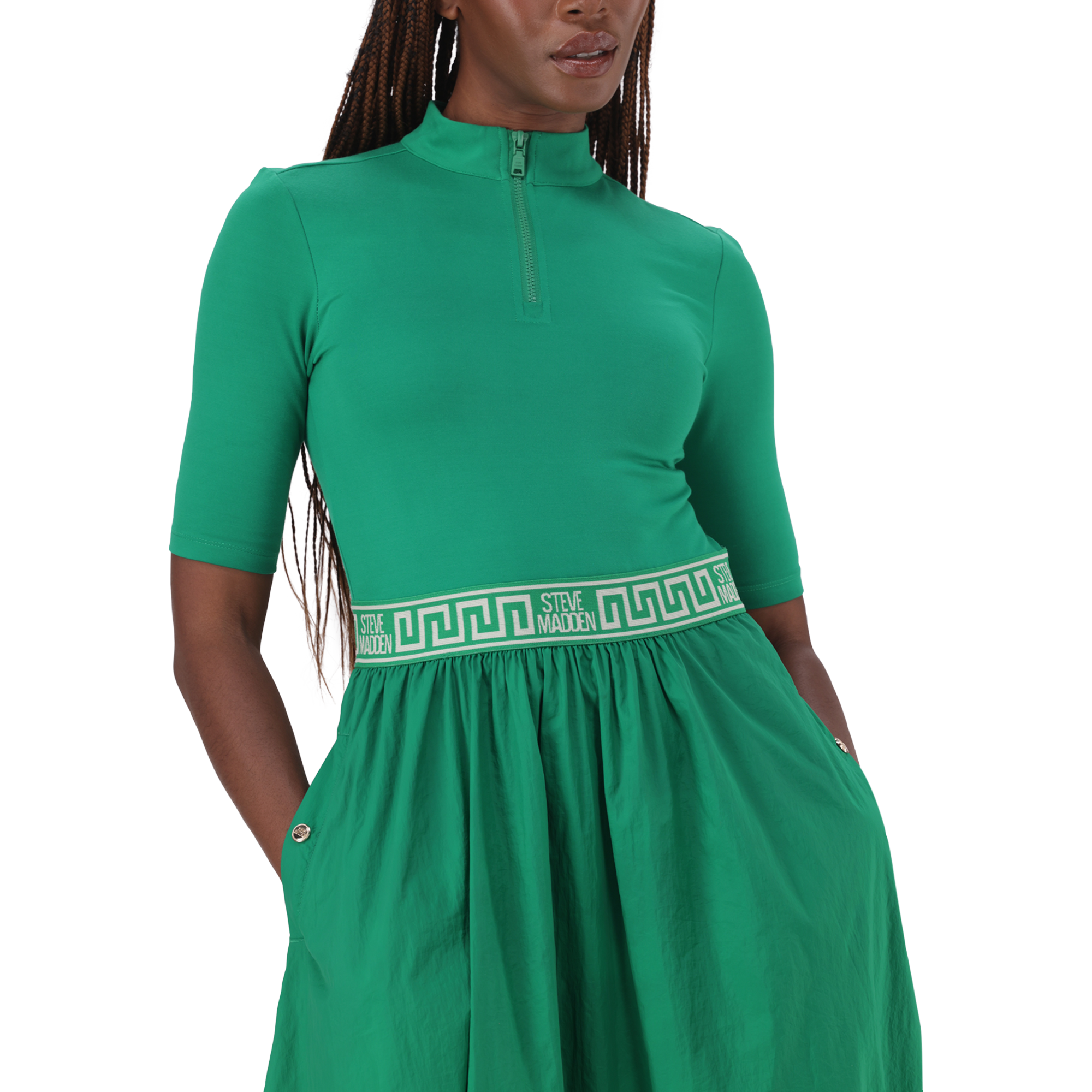 INDIA EMERALD FIT & FLARE 1/4 ZIP MIDI DRESS - view 4