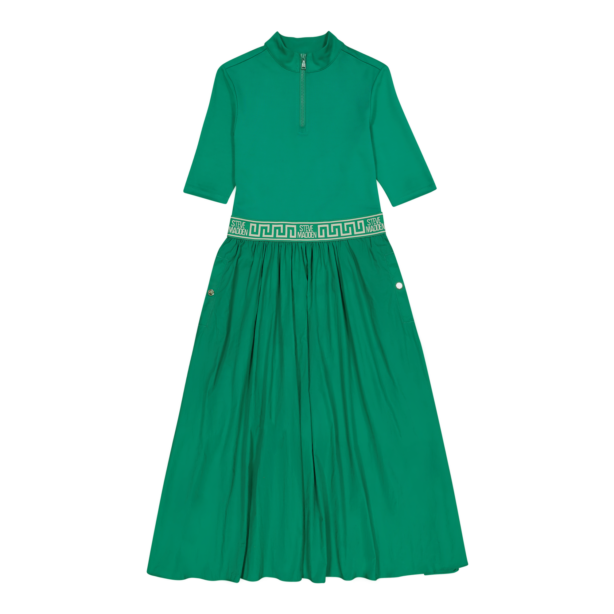 INDIA EMERALD FIT & FLARE 1/4 ZIP MIDI DRESS