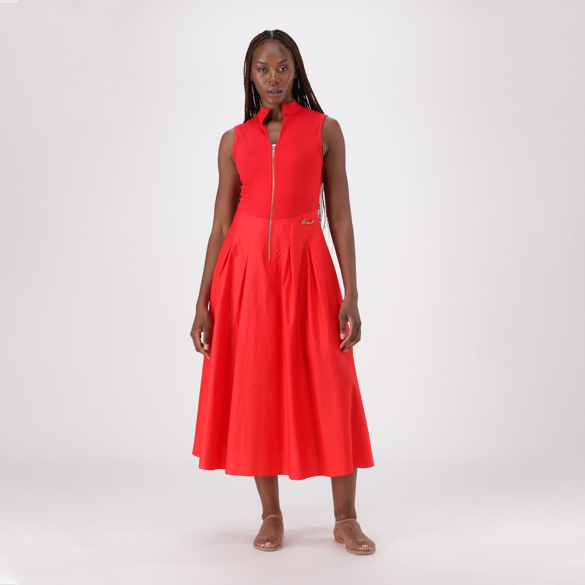 PEARL RED FIT & FLARE MIDAXI DRESS WITH ZIP