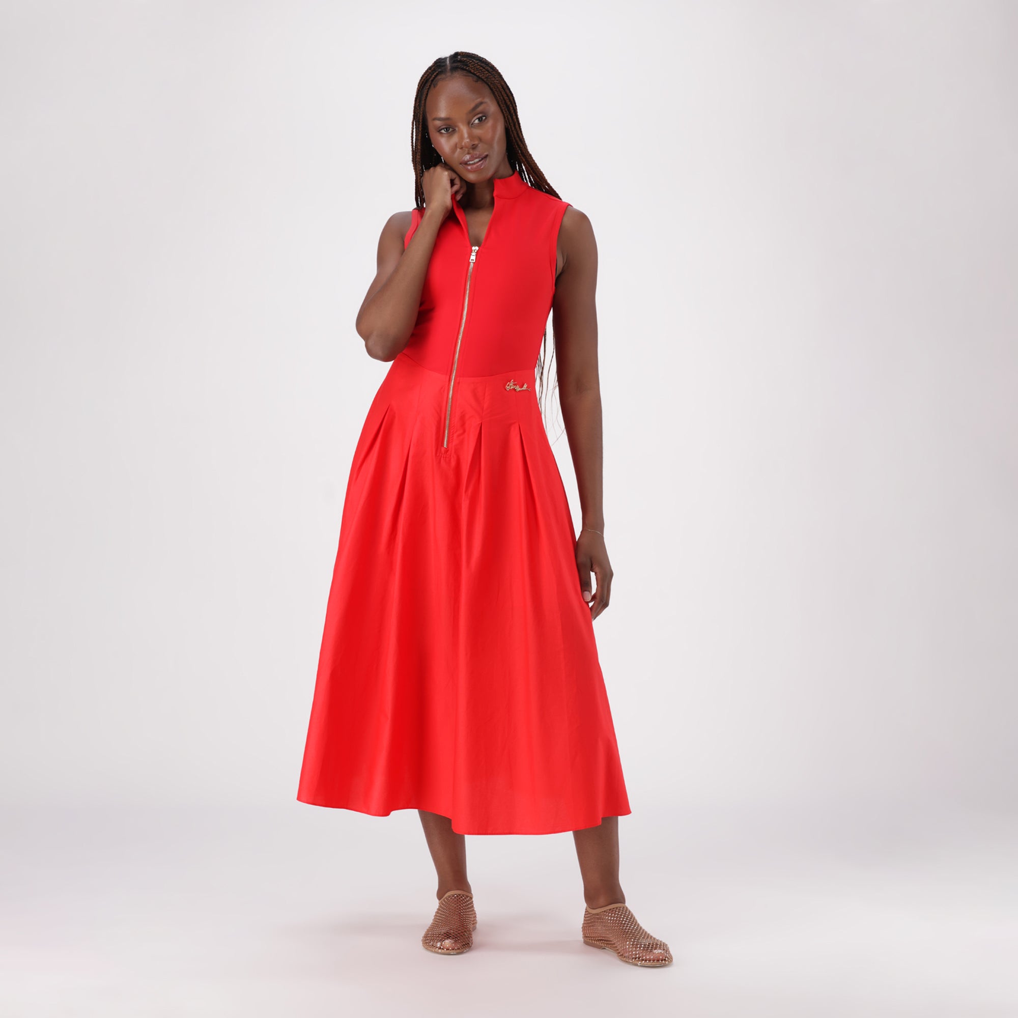PEARL RED FIT & FLARE MIDAXI DRESS WITH ZIP - view 3