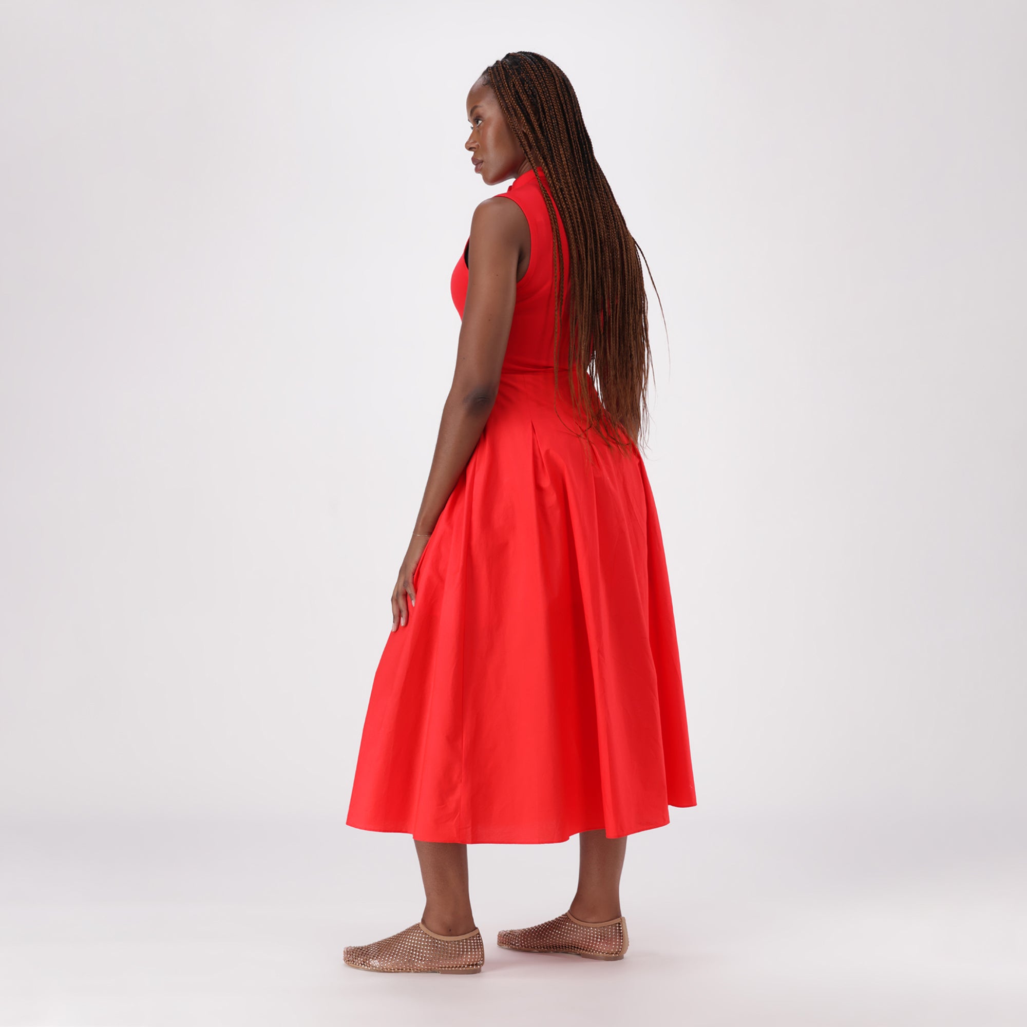 PEARL RED FIT & FLARE MIDAXI DRESS WITH ZIP - view 4