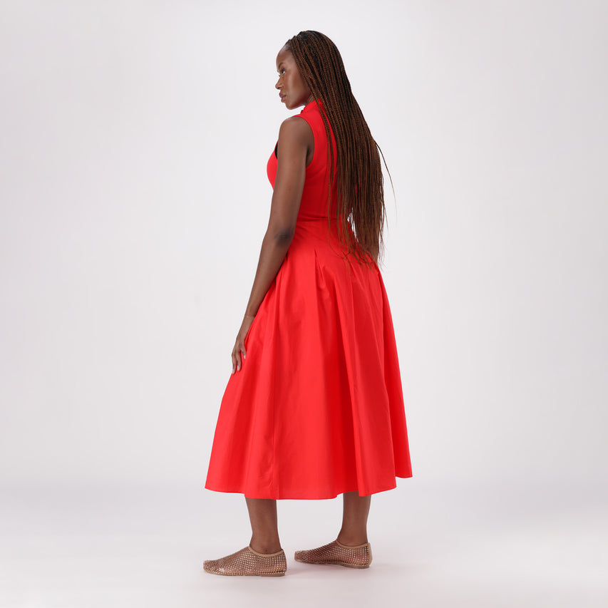 PEARL RED FIT & FLARE MIDAXI DRESS WITH ZIP - view 4