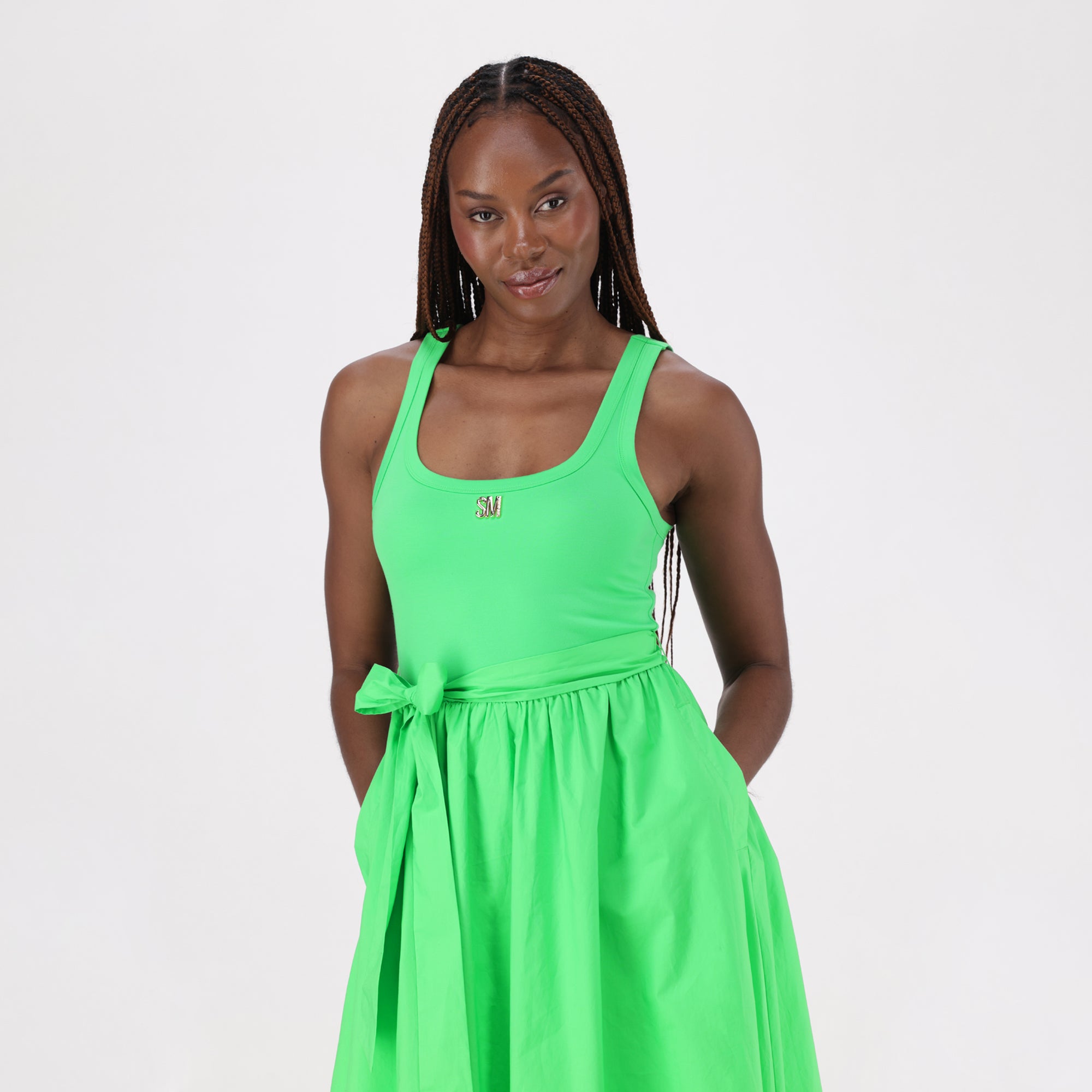 ELAINE APPLE GREEN FIT & FLARE MIDI DRESS WITH FABRIC BELT - view 7