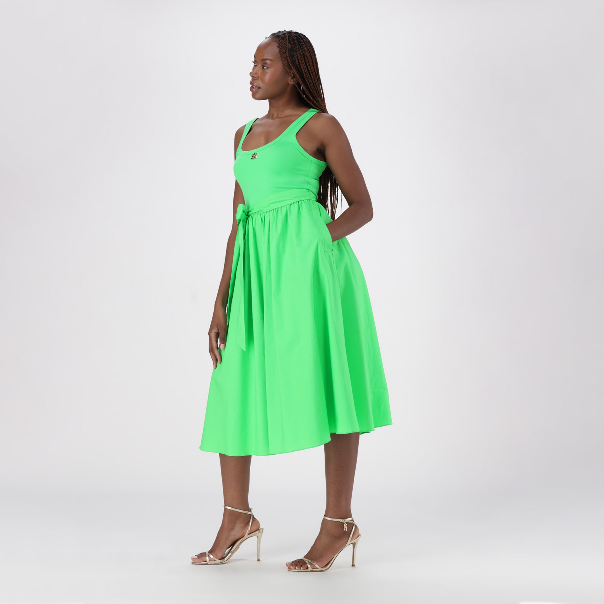 ELAINE APPLE GREEN FIT & FLARE MIDI DRESS WITH FABRIC BELT - view 4