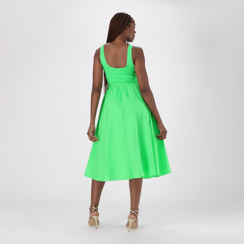 ELAINE APPLE GREEN FIT & FLARE MIDI DRESS WITH FABRIC BELT - view 5