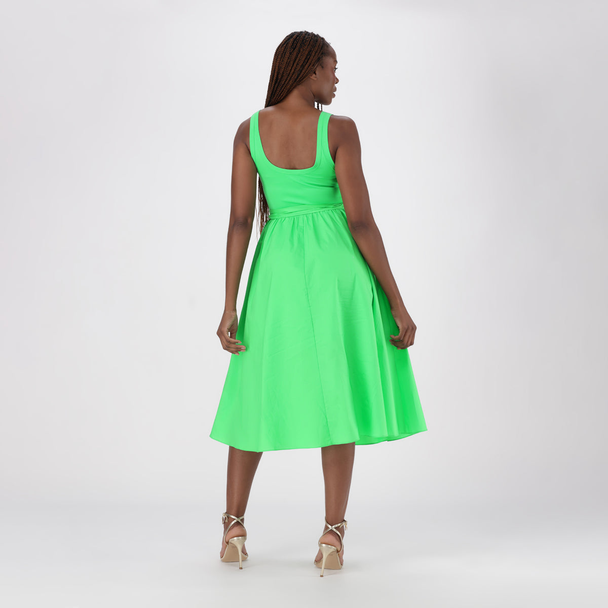 ELAINE APPLE GREEN FIT & FLARE MIDI DRESS WITH FABRIC BELT - view 7