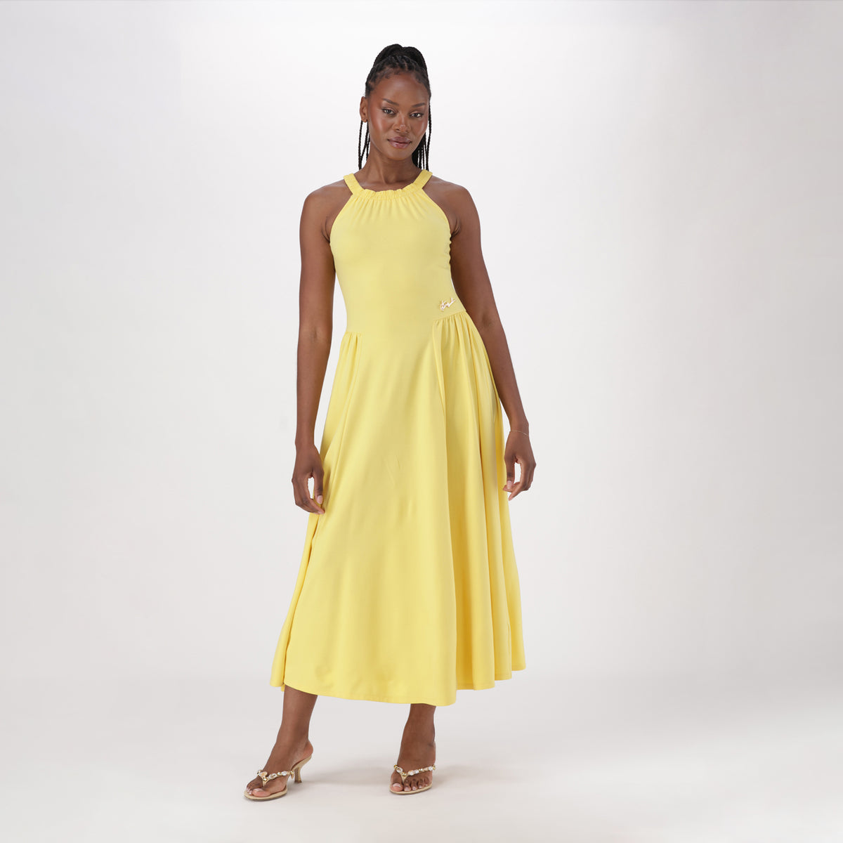 IRIS YELLOW HALTER NECK MIDI DRESS